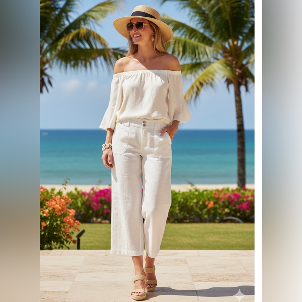 linen‎ white ankle pants size M by jmp vintage